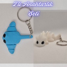 3D Atölye Maker  Açık Mavi Esnek Vatoz ve Beyaz Esnek Ejder Anahtarlık