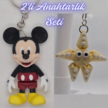 3D Atölye Maker  Esnek Mickey Mouse ve Açık Sarı Hareketli Deniz Yıldızı Anahtarlık