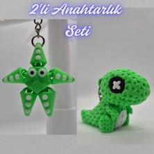 3D Atölye Maker  Yeşil Hareketli Deniz Yıldızı ve Yeşil Örgü Desen Hareketli Dino Anahtarlık