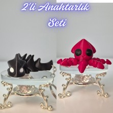 3D Atölye Maker  Siyah Esnek Ejder ve Kırmızı Kalamar Anahtarlık