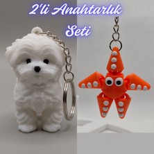 3D Atölye Maker  Beyaz Maltase Terrier ve Turuncu Hareketli Deniz Yıldızı Anahtarlık