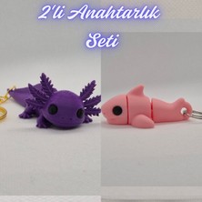 3D Atölye Maker  Mor Esnek Büyük Axolot ve Açık Pembe Esnek Köpek Balığı Anahtarlık