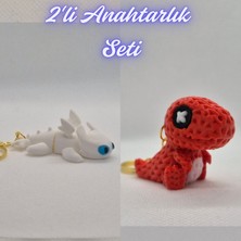 3D Atölye Maker  Beyaz Ejderhanı Nasıl Eğitirsin Ejderha ve Kırmızı Örgü Desen Hareketli Dino Anahtarlık