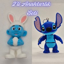 3D Atölye Maker  Şirinler ve Mavi Esnek Stitch Anahtarlık