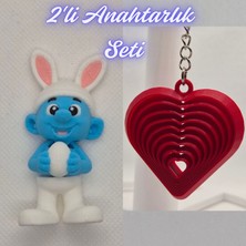 3D Atölye Maker  Şirinler ve Kırmızı Hareketli Kalp Anahtarlık