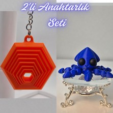 3D Atölye Maker  Turuncu Hareketli Altıgen ve Mavi Kalamar Anahtarlık