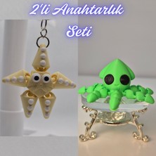 3D Atölye Maker  Açık Sarı Hareketli Deniz Yıldızı ve Açık Yeşil Kalamar Anahtarlık