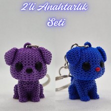 3D Atölye Maker Mor Örgü Desenli Köpek ve Mavi Örgü Desenli Köpek Anahtarlık