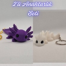 3D Atölye Maker  Mor Esnek Büyük Axolot ve Beyaz Esnek Ejder Anahtarlık