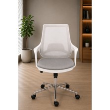 Trendcore Ergonomik Ofis Çalışma Koltuğu – File Sırtlı, Bel Destekli, Tekerlekli, Modern Tasarım (Beyaz/gri)