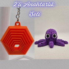 3D Atölye Maker  Turuncu Hareketli Altıgen ve Mor Örgü Desen Ahtapot Anahtarlık