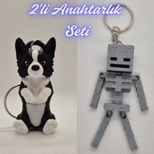 3D Atölye Maker  Siyah Border Esnek Köpek ve Gümüş MineCraft Skeleton Anahtarlık