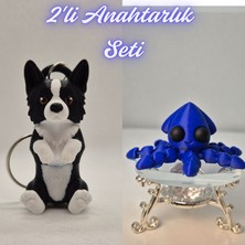 3D Atölye Maker  Siyah Border Esnek Köpek ve Mavi Kalamar Anahtarlık