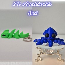 3D Atölye Maker  Yeşil Esnek Ejder ve Mavi Kalamar Anahtarlık