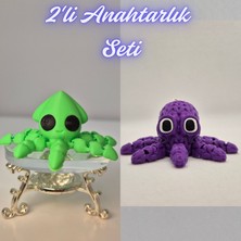 3D Atölye Maker Açık Yeşil Kalamar ve Mor Örgü Desen Ahtapot Anahtarlık