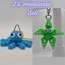 3D Atölye Maker  Açık Mavi Şaşkın Ahtapot ve Yeşil Hareketli Deniz Yıldızı Anahtarlık