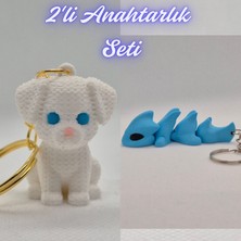 3D Atölye Maker  Beyaz Örgü Desen Köpek-2 ve Açık Mavi Esnek Ejder Anahtarlık