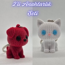 3D Atölye Maker Itfaiye Kırmızısı Örgü Desenli Köpek ve Beyaz Örgü Desenli Kedi Anahtarlık