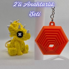3D Atölye Maker  Sarı Örgü Desen Triceratops ve Turuncu Hareketli Altıgen Anahtarlık