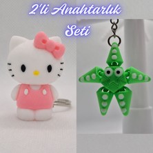 3D Atölye Maker  Beyaz Hello Kitty ve Yeşil Hareketli Deniz Yıldızı Anahtarlık
