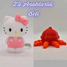 3D Atölye Maker  Beyaz Hello Kitty ve Turuncu Hareketli Deniz Anası Anahtarlık
