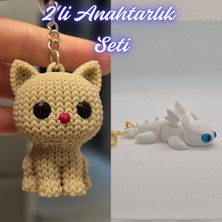 3D Atölye Maker  Krem Örgü Desenli Kedi ve Beyaz Ejderhanı Nasıl Eğitirsin Ejderha Anahtarlık
