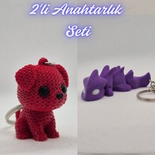 3D Atölye Maker  Kırmızı Örgü Desenli Köpek ve Mor Esnek Ejder Anahtarlık