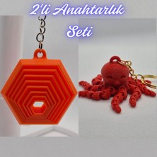 3D Atölye Maker  Turuncu Hareketli Altıgen ve Pembe Ahtapot  Anahtarlık