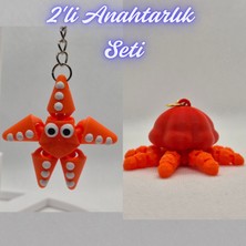 3D Atölye Maker  Turuncu Hareketli Deniz Yıldızı ve Turuncu Hareketli Deniz Anası Anahtarlık
