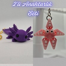3D Atölye Maker  Mor Esnek Büyük Axolot ve Pembe Hareketli Deniz Yıldızı Anahtarlık