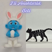 3D Atölye Maker  Şirinler ve Siyah Esnek Kedi Anahtarlık