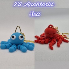 3D Atölye Maker  Açık Mavi Şaşkın Ahtapot ve Pembe Ahtapot  Anahtarlık