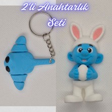 3D Atölye Maker  Açık Mavi Esnek Vatoz ve Şirinler Anahtarlık