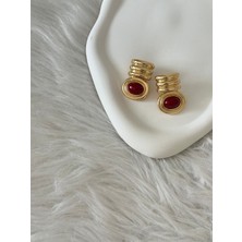 Revoia Bordo Detaylı Gold Vintage Küpe