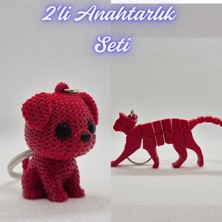 3D Atölye Maker Itfaiye Kırmızısı Örgü Desenli Köpek ve Itfaiye Kırmızısı Esnek Kedi Anahtarlık