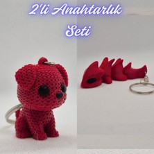 3D Atölye Maker Itfaiye Kırmızısı Örgü Desenli Köpek ve Itfaiye Kırmızısı Esnek Ejder Anahtarlık