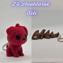 3D Atölye Maker  Kırmızı Örgü Desenli Köpek ve Koyu Kahverengi Esnek Ejder Anahtarlık