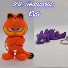 3D Atölye Maker  Garfield ve Mor Esnek Ejder Anahtarlık
