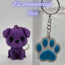 3D Atölye Maker  Mor Örgü Desenli Köpek ve Açık Mavi Kedi Patisi Anahtarlık