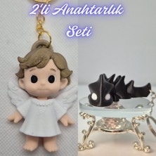 3D Atölye Maker  Kanatlı Masal Çocuk ve Siyah Esnek Ejder Anahtarlık