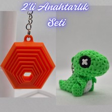 3D Atölye Maker  Turuncu Hareketli Altıgen ve Yeşil Örgü Desen Hareketli Dino Anahtarlık