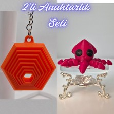 3D Atölye Maker  Turuncu Hareketli Altıgen ve Kırmızı Kalamar Anahtarlık