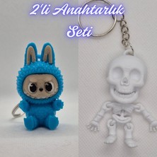 3D Atölye Maker  Açık Mavi Labubu ve Beyaz Esnek Yunus Anahtarlık