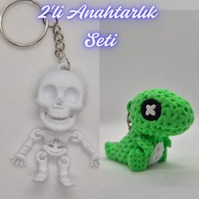 3D Atölye Maker  Beyaz Esnek Yunus ve Yeşil Örgü Desen Hareketli Dino Anahtarlık