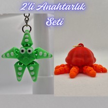 3D Atölye Maker  Yeşil Hareketli Deniz Yıldızı ve Turuncu Hareketli Deniz Anası Anahtarlık
