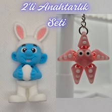 3D Atölye Maker  Şirinler ve Pembe Hareketli Deniz Yıldızı Anahtarlık