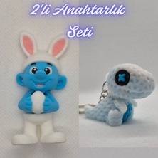 3D Atölye Maker  Şirinler ve Beyaz Örgü Desen Hareketli Dino Anahtarlık