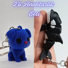 3D Atölye Maker  Mavi Örgü Desenli Köpek ve Siyah Esnek Balina Anahtarlık