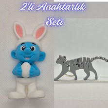 3D Atölye Maker  Şirinler ve Gümüş Esnek Kedi Anahtarlık