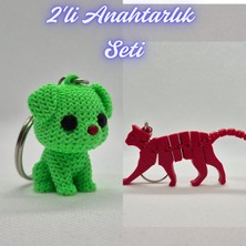 3D Atölye Maker  Açık Yeşil Örgü Desenli Köpek ve Kırmızı Esnek Kedi Anahtarlık